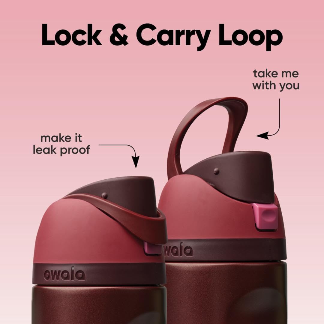 Owala FreeSip Insulated Stainless Steel Water Bottle with Straw, BPA-Free Sports Water Bottle, Great for Travel, 24 Oz, 32 Oz, Black Cherry