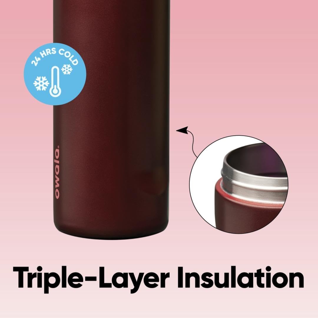 Owala FreeSip Insulated Stainless Steel Water Bottle with Straw, BPA-Free Sports Water Bottle, Great for Travel, 24 Oz, 32 Oz, Black Cherry