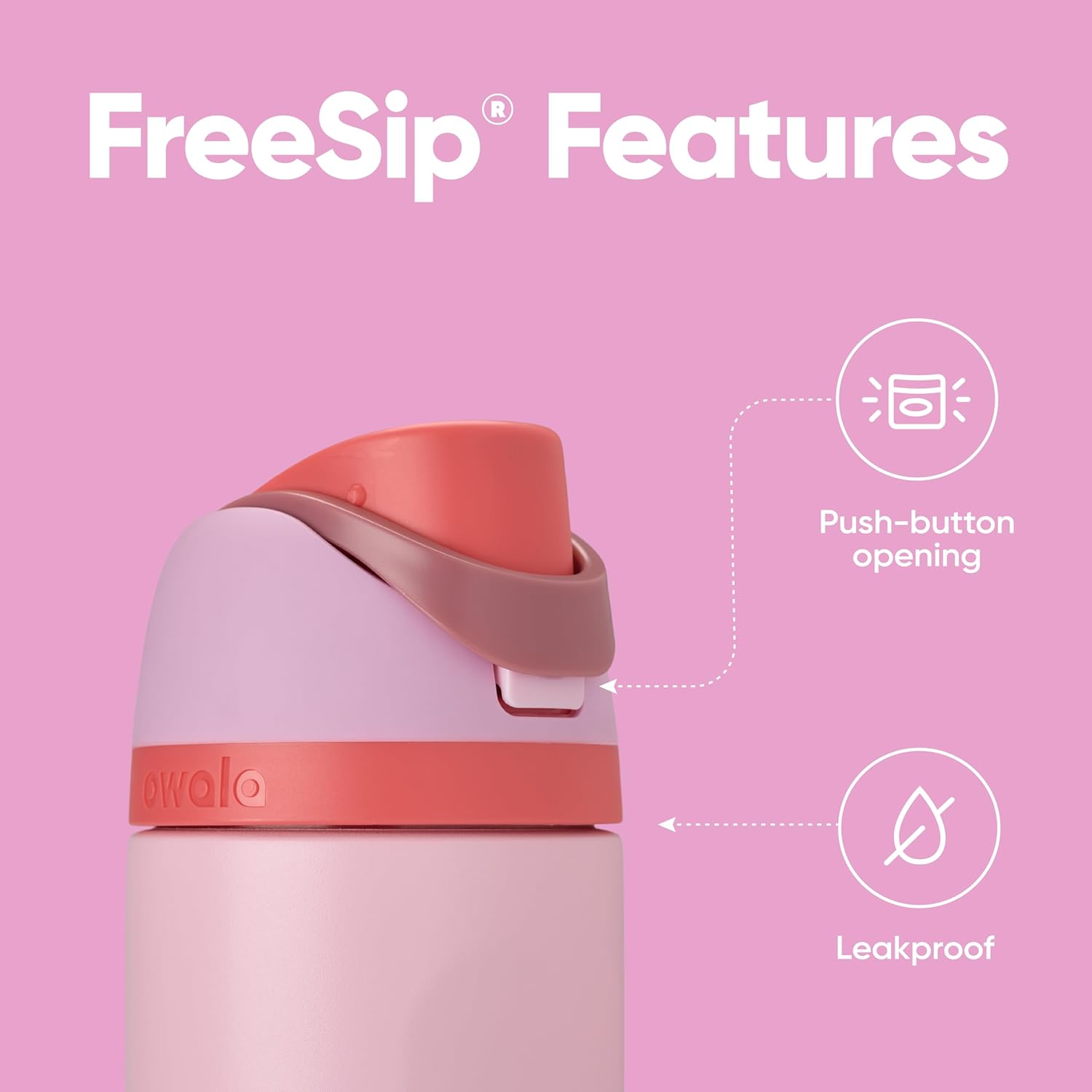 Owala FreeSip Insulated Stainless Steel Water Bottle with Straw for Sports and Travel, BPA-Free Sports Water Bottle, 24 oz, Pink, Angel Food Cake