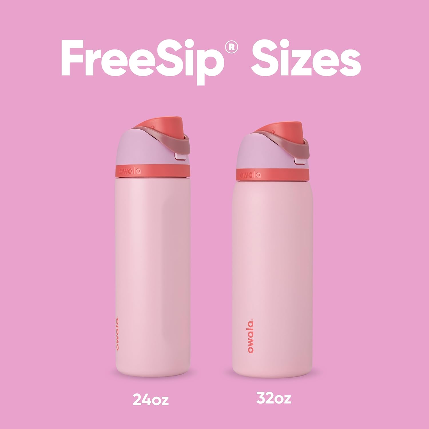 Owala FreeSip Insulated Stainless Steel Water Bottle with Straw for Sports and Travel, BPA-Free Sports Water Bottle, 24 oz, Pink, Angel Food Cake