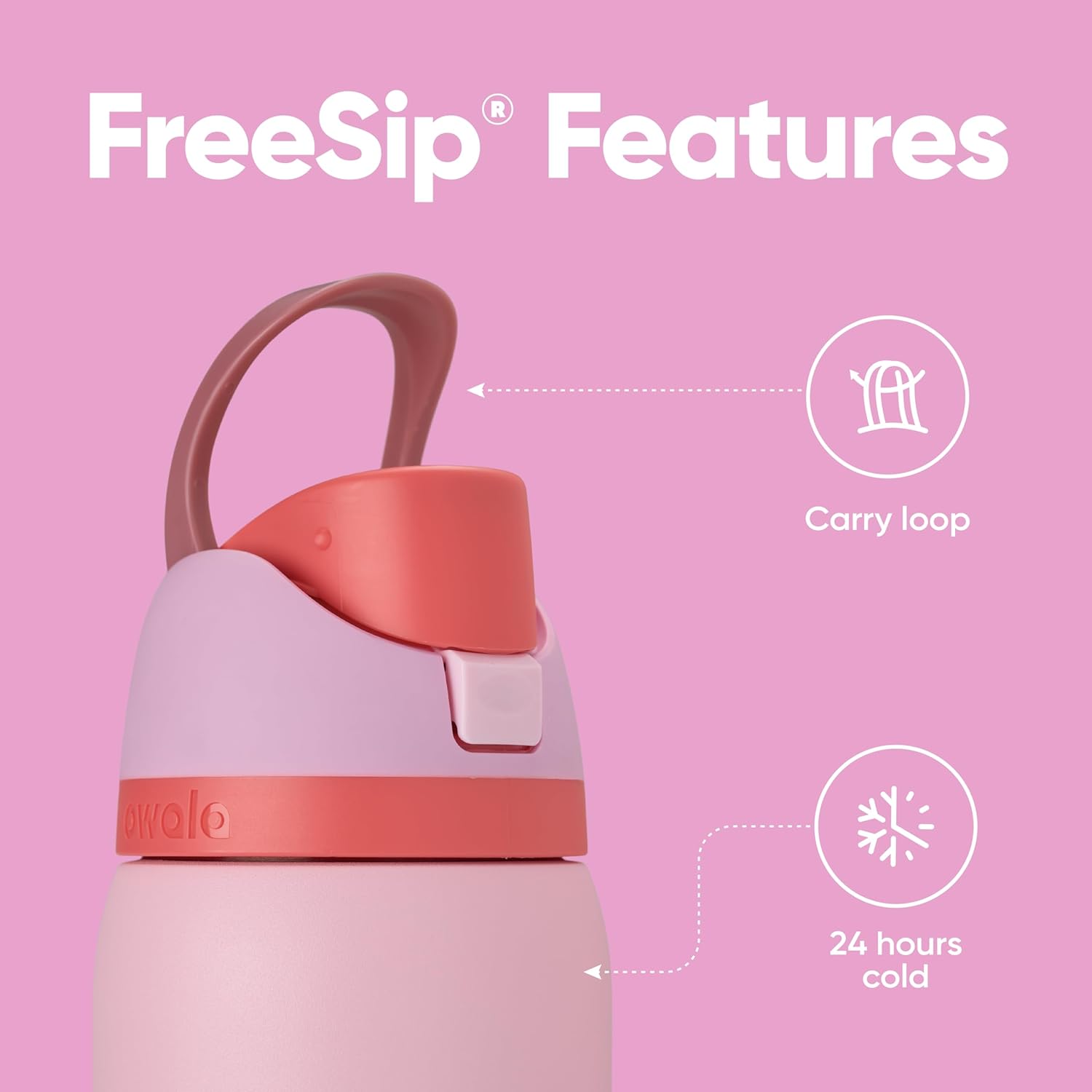 Owala FreeSip Insulated Stainless Steel Water Bottle with Straw for Sports and Travel, BPA-Free Sports Water Bottle, 32 oz, Pink, Angel Food Cake